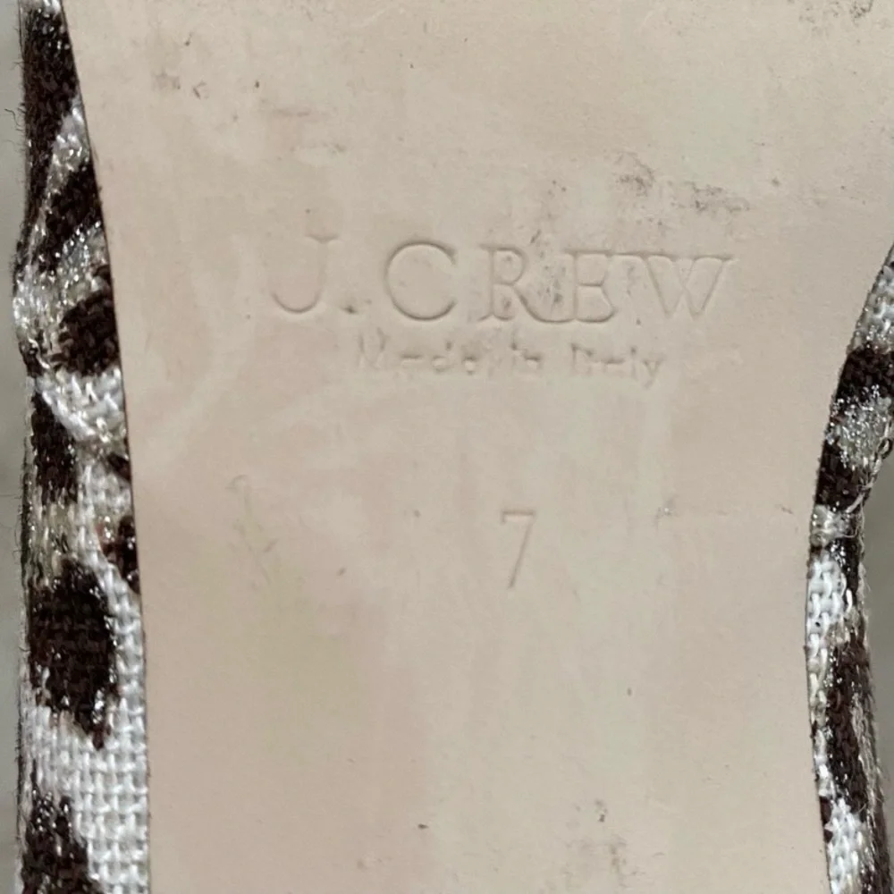 $248 J. Crew Made in Italy Leopard Print Glitter Pointed Toe D'Orsay Heels sz 7